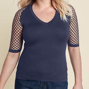 VENUS Navy Blue Mesh Short Sleeve Top M NWOT